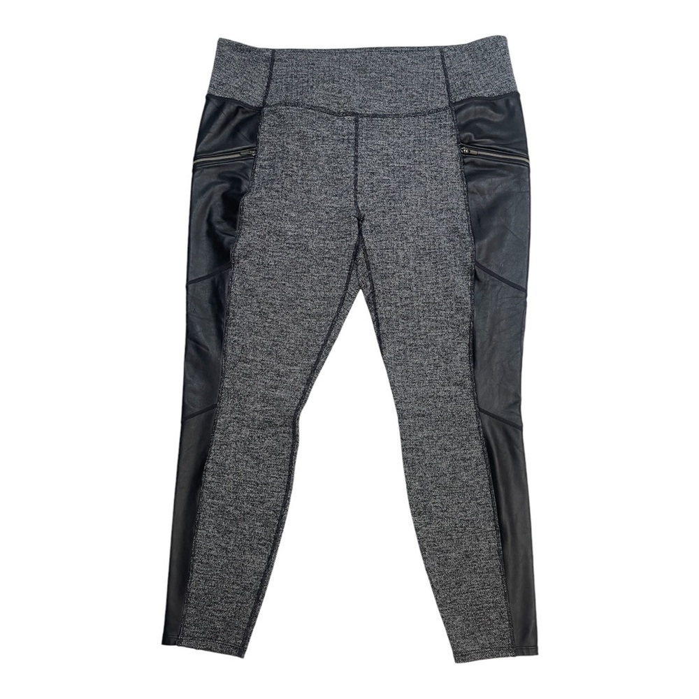 Athleta Herringbone Metro Drifter Gray Black Faux Leather Leggings Plus Size 1X